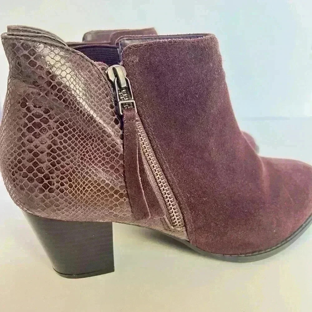 Vionic Anne Suede Snake Print Leather Zip Ankle Boots Booties